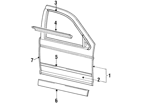 1991 Ford Taurus Front Door & Components, Exterior Trim Body Side Molding Diagram for F1DZ7420878PTM