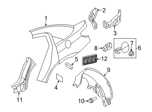 2008 Dodge Avenger Quarter Panel & Components Shield-WHEELHOUSE Diagram for 5303908AE