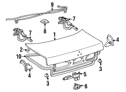 1991 Lexus LS400 Trunk Luggage Compartment Lock Cylinder & Key Set Diagram for 69055-50010