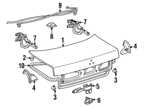 1994 Lexus LS400 Trunk Lid Hinge Assy, Luggage Compartment Door, RH Diagram for 64510-50011