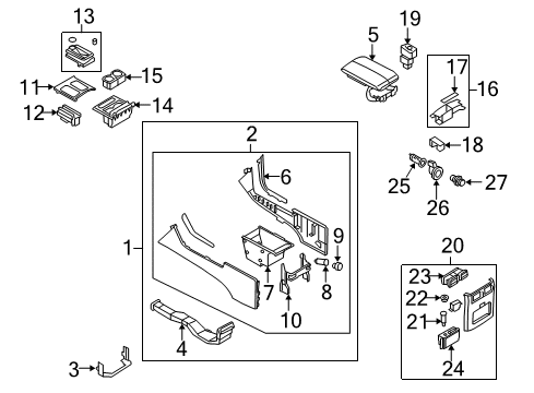 2009 Infiniti M35 Center Console Cup Holder Assembly Diagram for 68430-EJ81C