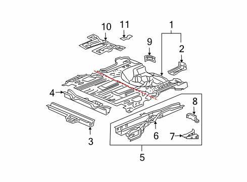 2010 Honda Element Rear Body - Floor & Rails Frame A, L. RR. Floor Diagram for 65661-SCV-A01ZZ