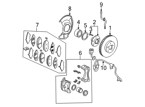 2009 Honda Odyssey Front Brakes Hose Set, Front Brake Diagram for 01464-SHJ-A00