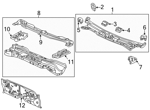 1999 Honda Accord Cowl Cover, L. Hood Hinge Diagram for 74264-S84-A00