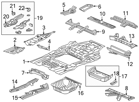 2014 Honda Odyssey Pillars, Rocker & Floor - Floor & Rails Panel Set, Floor Diagram for 04655-TK8-A60ZZ