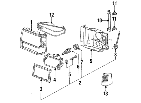 1994 Ford Explorer Bulbs Headlamp Bezel Diagram for XL2Z13064AAA