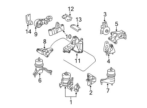 2008 Toyota Sienna Engine & Trans Mounting Bracket Diagram for 12313-0P050