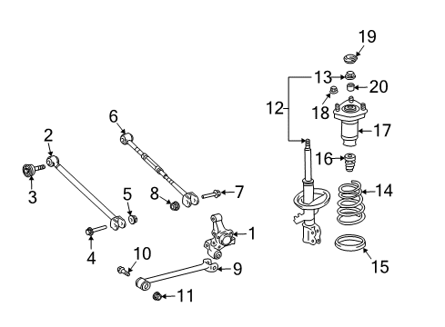 2008 Toyota Solara Rear Suspension Components, Lower Control Arm, Stabilizer Bar Strut Diagram for 48530-A9670