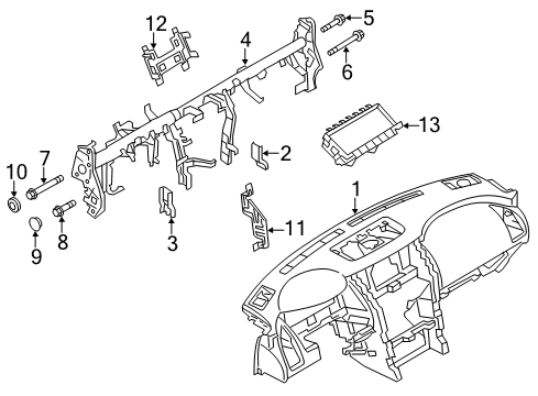 2012 Infiniti QX56 Cluster & Switches, Instrument Panel Bolt Diagram for 67869-1JA0A