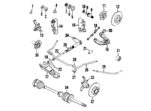 1984 Nissan 720 Front Suspension Components, Lower Control Arm, Upper Control Arm, Stabilizer Bar, Wheels & Trim Rod Tension Diagram for 54479-F1700