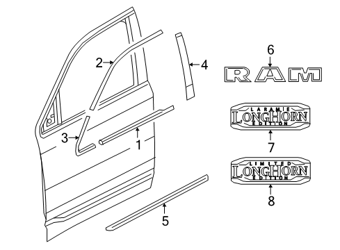 2022 Ram 1500 Exterior Trim - Front Door W/STRIP-Front Door Belt Outer Diagram for 68285862AE