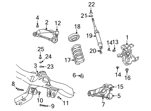 1999 Dodge Durango Front Suspension Components, Lower Control Arm, Upper Control Arm, Stabilizer Bar Front Lower Control Arm Diagram for 52106116AA
