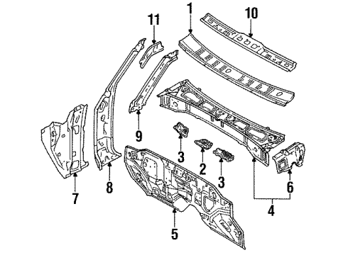 1989 Toyota Pickup Cab Cowl Hinge Pillar Diagram for 61027-89115