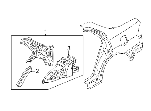 2003 Acura TL Inner Structure - Quarter Panel Wheelhouse, Right Rear Diagram for 64330-S0K-A01ZZ