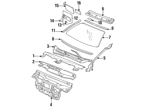 1992 Buick Skylark Windshield Glass, Cowl, Interior Trim Rear Glass Spacer Diagram for 20724029