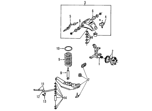 1992 Lincoln Town Car Front Suspension Components, Lower Control Arm, Upper Control Arm, Stabilizer Bar, Wheel Bearings Upper Ball Joints Diagram for F1VY-3049-B