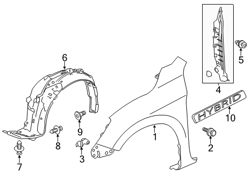 2014 Honda Accord Fender & Components, Exterior Trim Fender Assembly, Left Front (Inner) Diagram for 74150-T3V-A00