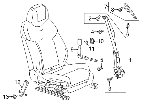 2018 Cadillac CT6 Seat Belt Seat Belt Assembly Lower Bolt Diagram for 11547310