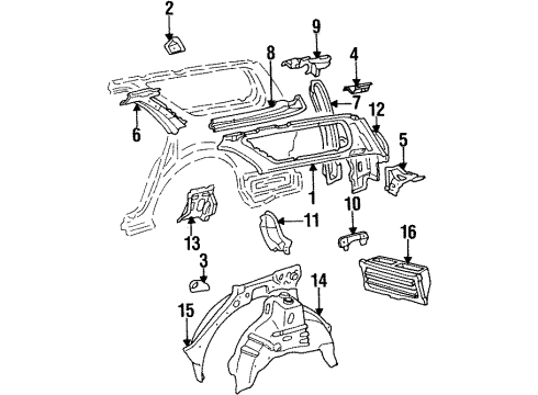 1995 Toyota Camry Quarter Panel & Components, Inner Structure, Exterior Trim Panel, Quarter Wheel House, Outer RH Diagram for 61631-06010