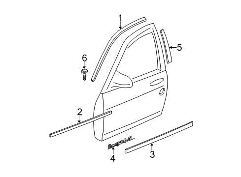 2002 Chevrolet Impala Exterior Trim - Front Door Molding Asm-Front Side Door Window Belt Reveal *Black Diagram for 10326930