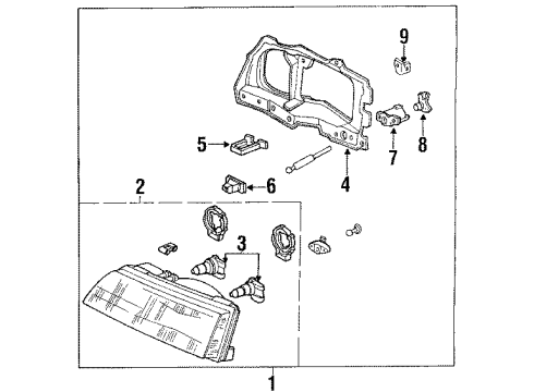 1991 Honda Civic Headlamps Headlight Assembly, Passenger Side Diagram for 33100-SH3-A05