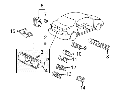 1999 Honda Civic Exterior Trim - Trunk Lid Clip, License Garnish Diagram for 90501-SL9-003