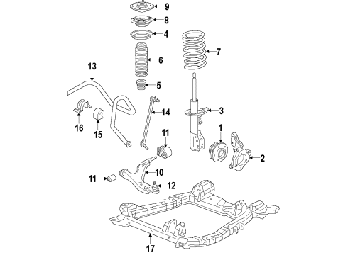 2011 Cadillac SRX Front Suspension Components, Lower Control Arm, Ride Control, Stabilizer Bar Insulator, Front Coil Spring Lower Diagram for 20888666