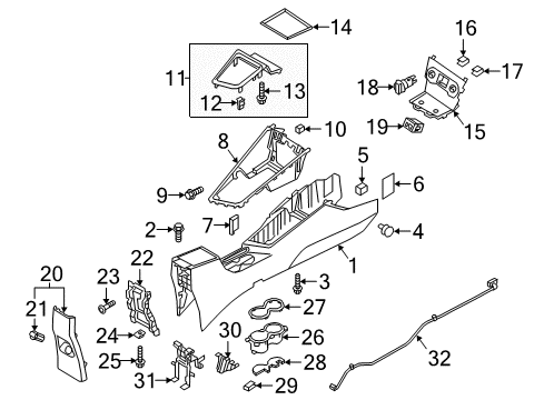 2018 Hyundai Accent Console Cup Holder Assembly Diagram for 84625-J0200-TRY