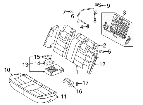 2009 Mercury Milan Rear Seat Components Armrest Assembly Diagram for 9E5Z-5467112-AB