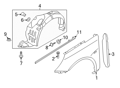 2011 Hyundai Sonata Fender & Components, Exterior Trim Front Wheel Guard Assembly, Right Diagram for 86812-3Q000