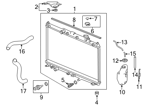 2013 Honda Accord Radiator & Components Bracket R, Rad Up Mounting Diagram for 74171-T2A-A00