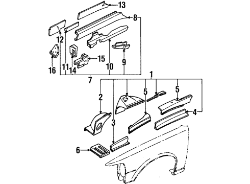 1993 Infiniti Q45 Fender - Inner Components Member-Side Front LH Diagram for 75111-60U39