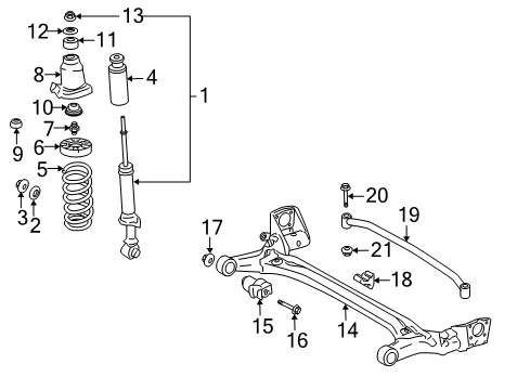 2009 Toyota Prius Rear Suspension Components, Stabilizer Bar & Components Axle Beam Bolt Diagram for 90119-A0013