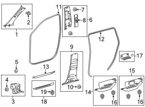 2016 Toyota Highlander Interior Trim - Pillars, Rocker & Floor Kick Panel Trim Diagram for 62102-0E070-C0