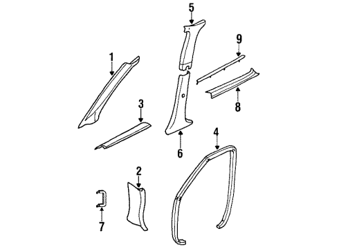 1995 Nissan Quest Interior Trim - Pillars, Rocker & Floor GARNISH Assembly-Front Pillar, L Diagram for 76912-0B002