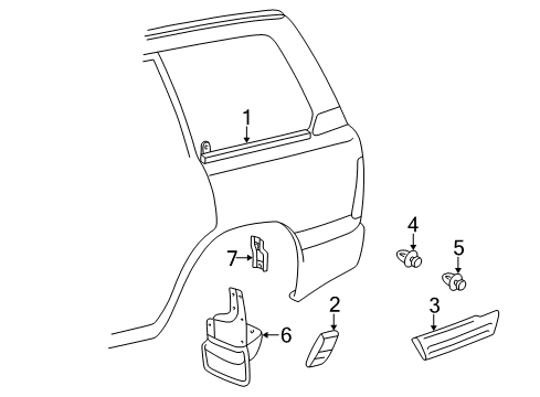 2003 Toyota Land Cruiser Exterior Trim - Quarter Panel Body Side Molding Diagram for 75652-60170-E1