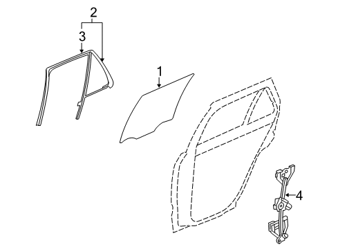 2009 Cadillac SRX Rear Door - Glass & Hardware Window, Rear Side Door Diagram for 10385016