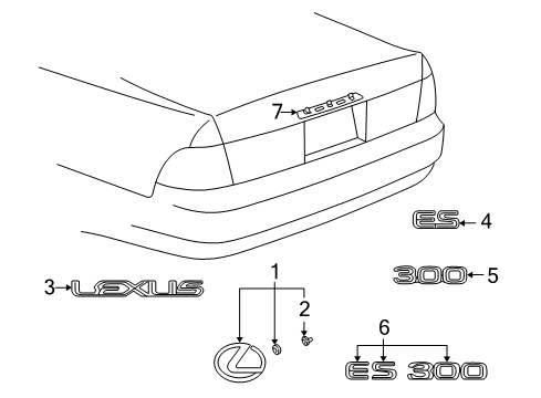 2001 Lexus ES300 Exterior Trim - Trunk Lid Luggage Compartment Door Name Plate, No.1 Diagram for 75441-33051