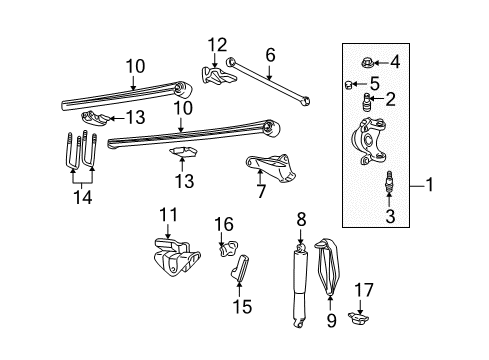 2001 Ford Excursion Front Suspension Components, Stabilizer Bar, Wheel Bearings Shackle Diagram for F81Z-5B311-AA