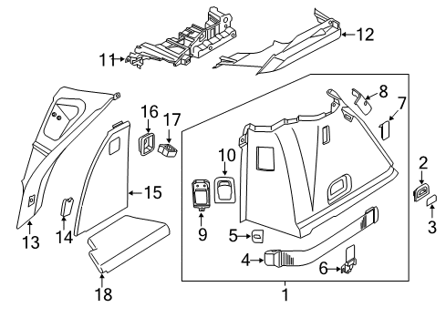 2013 BMW 550i GT xDrive Interior Trim - Rear Body Panel Wheel Housing Part.Trunk Left Diagram for 51477236928