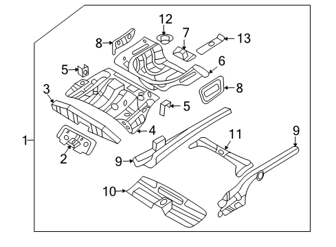 2009 Kia Optima Rear Body - Floor & Rails Panel Complete-Rear Floor Diagram for 655002G550