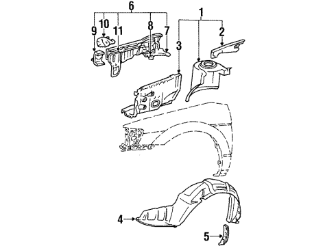 1992 Toyota Paseo Structural Components & Rails Extension Diagram for 57114-16060