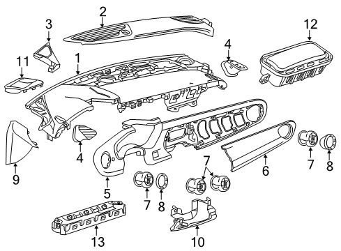 2016 Chevrolet Camaro Cluster & Switches, Instrument Panel Defroster Grille Diagram for 23158826
