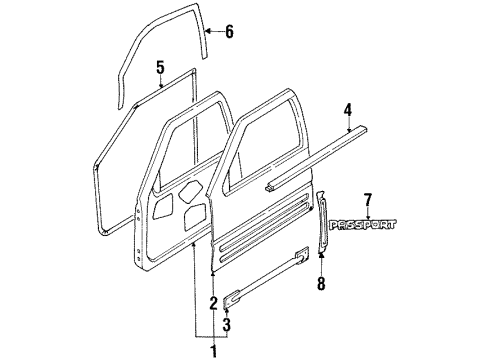 1999 Honda Passport Front Door & Components, Exterior Trim Weatherstrip FRT Doo Diagram for 8-97304-396-1