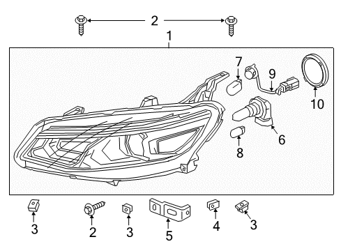 2016 Chevrolet Malibu Headlamps Headlamp Assembly Lower Bracket Diagram for 23127424