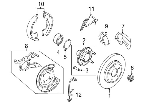 2007 Mercury Mariner Rear Brakes Backing Plate Diagram for YL8Z-2212-AA