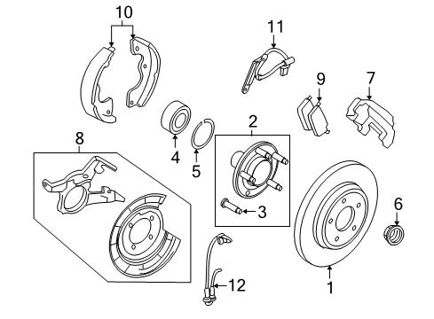 2006 Mercury Mariner Parking Brake Caliper Mount Diagram for CL8Z-2B540-B