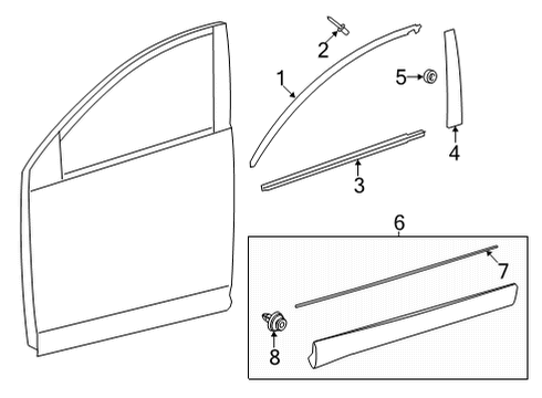 2022 Toyota Venza Exterior Trim - Front Door Body Side Molding Diagram for 75073-48010