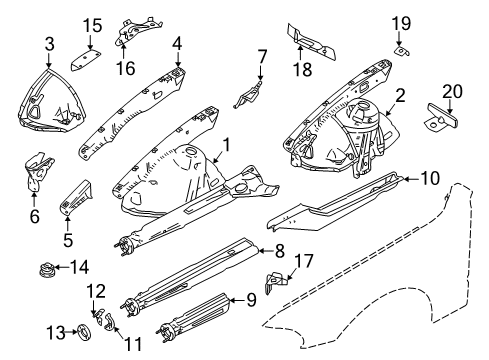 2000 BMW M5 Structural Components & Rails Connect.Plate F.Left Side Panel Frame Diagram for 41218205815