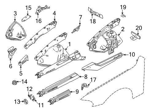 2000 BMW M5 Structural Components & Rails Front Left Wheelhouse Diagram for 41148222125